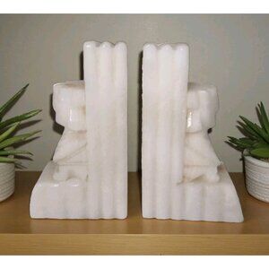 Hand Carved Onyx Marble Tribal Bookends Mayan Aztec Vintage Statue READ